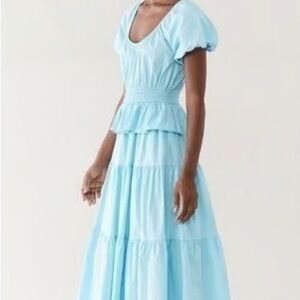 Light Blue Puff Sleeve Maxi Dress